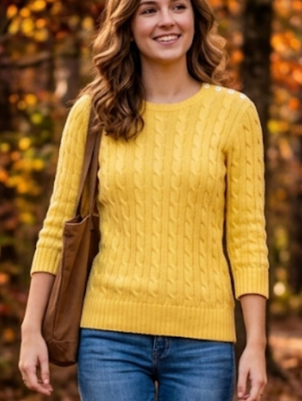 Rugby Ralph Lauren Yellow Cable Knit Shoulder Button Sweater - Size S